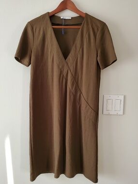 Zara Olive Green V-Neck T-Shirt Dress | Relaxed Fit | Size S